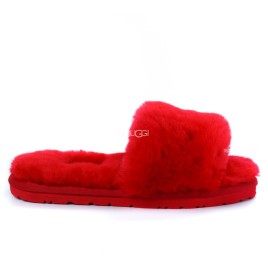 Fluff Slide Slippers Dark Red
